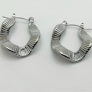 Nickel Free Wavy Hoop Earrings, Silver Color, Textured Jewelry, Versatile